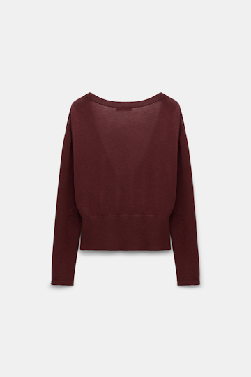 Dorothee Schumacher Virgin Merino-silk V-neck cardigan deep redbrown