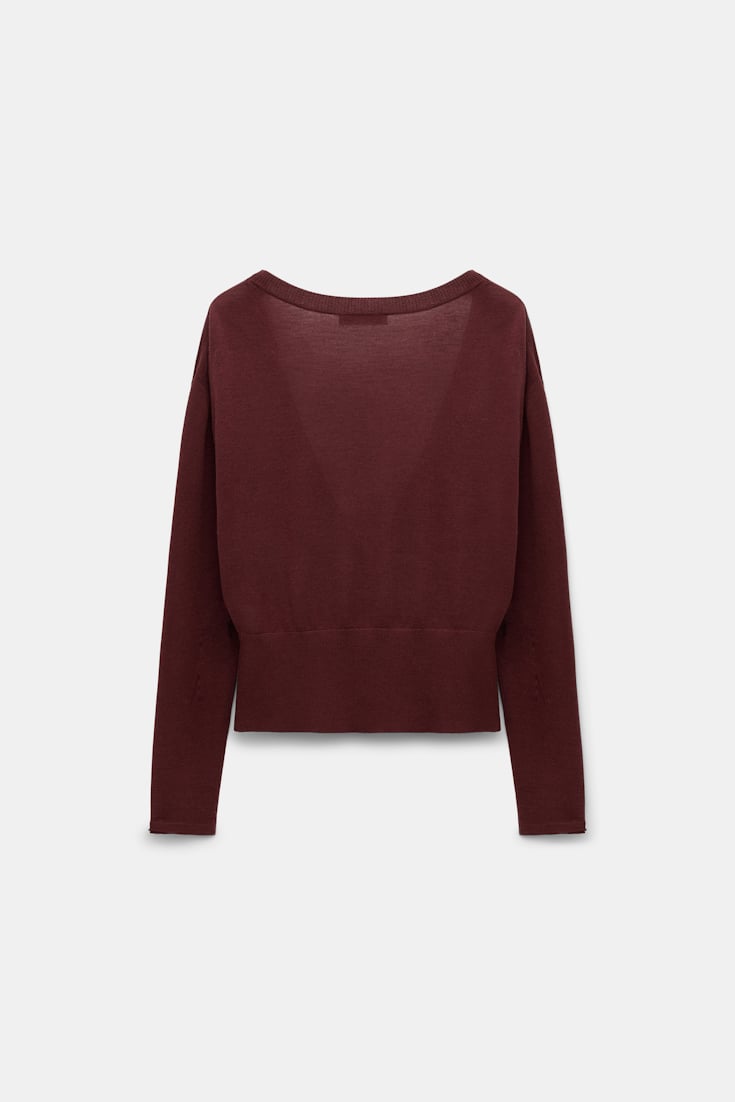 Dorothee Schumacher V-Neck Cardigan aus Merino und Seide deep redbrown
