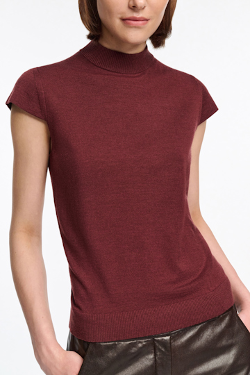 Dorothee Schumacher Virgin Merino-silk cap sleeve top deep redbrown