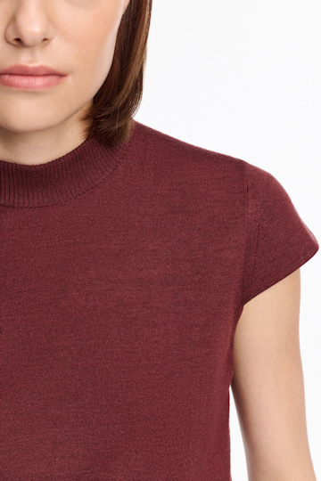 Dorothee Schumacher Virgin Merino-silk cap sleeve top deep redbrown