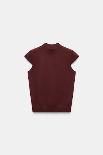 Dorothee Schumacher Pullover aus Merino und Seide mit Stehkragen deep redbrown