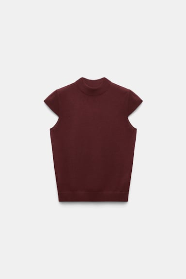Dorothee Schumacher Pullover aus Merino und Seide mit Stehkragen deep redbrown