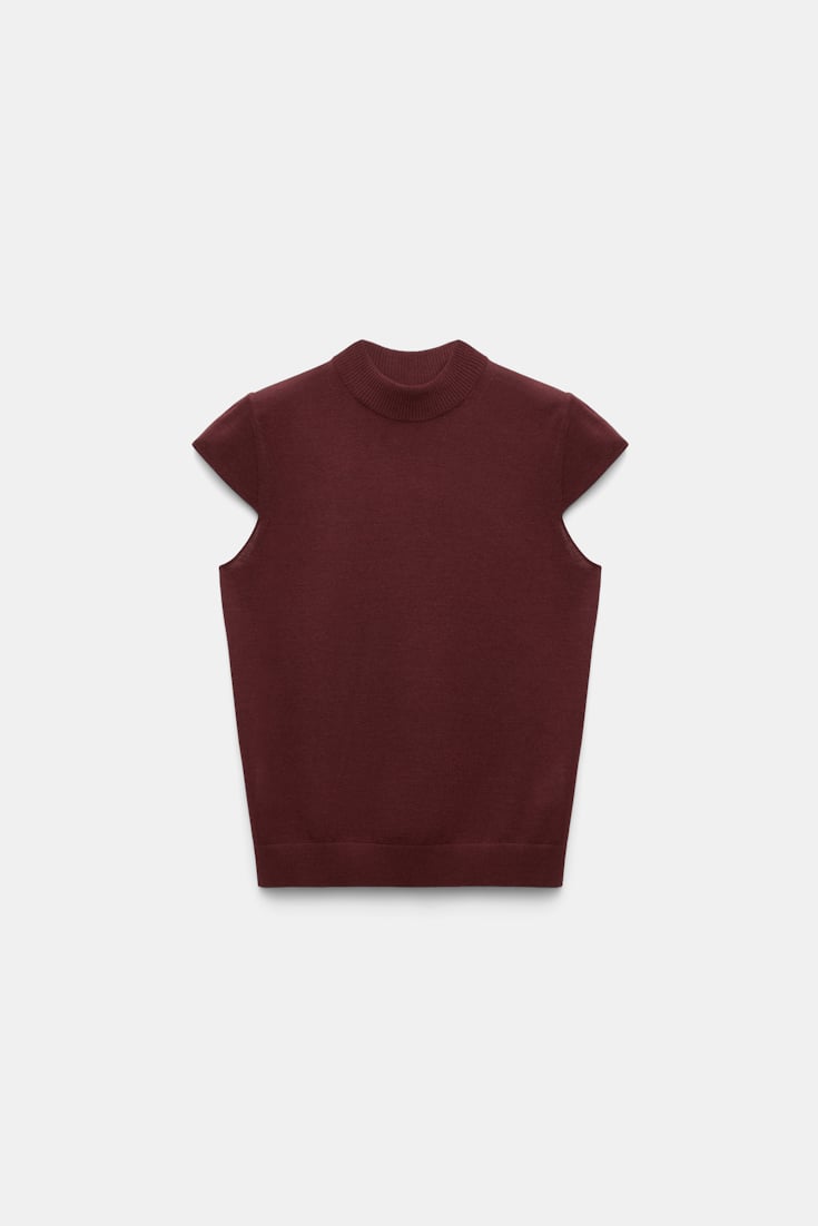 Dorothee Schumacher Virgin Merino-silk cap sleeve top deep redbrown
