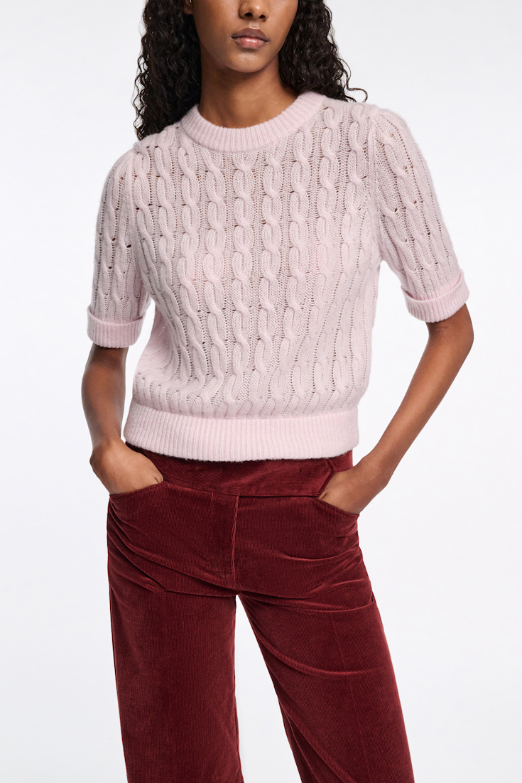 Dorothee Schumacher Cable knit short sleeve pullover light rose