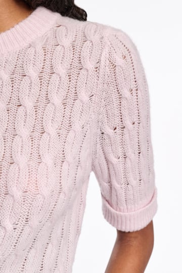 Dorothee Schumacher Rundhalspullover mit Zopfmuster und halbem Arm light rose