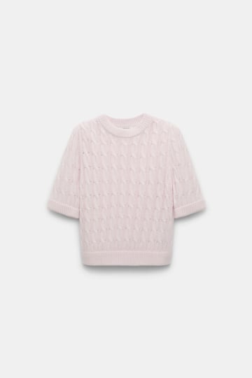 Dorothee Schumacher Rundhalspullover mit Zopfmuster und halbem Arm light rose