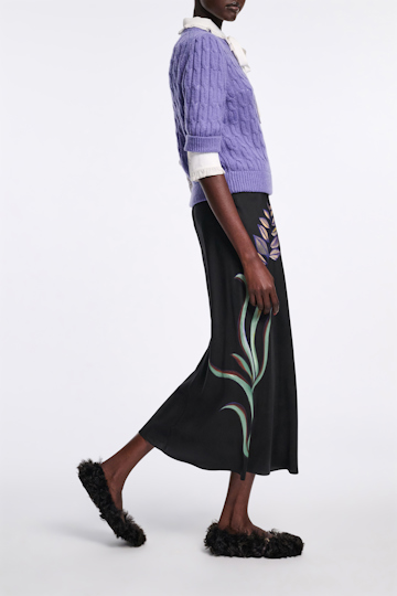 Dorothee Schumacher Rundhalspullover mit Zopfmuster und halbem Arm hyacinth