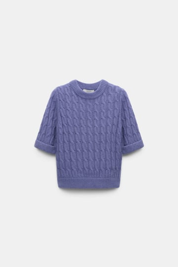 Dorothee Schumacher Rundhalspullover mit Zopfmuster und halbem Arm hyacinth