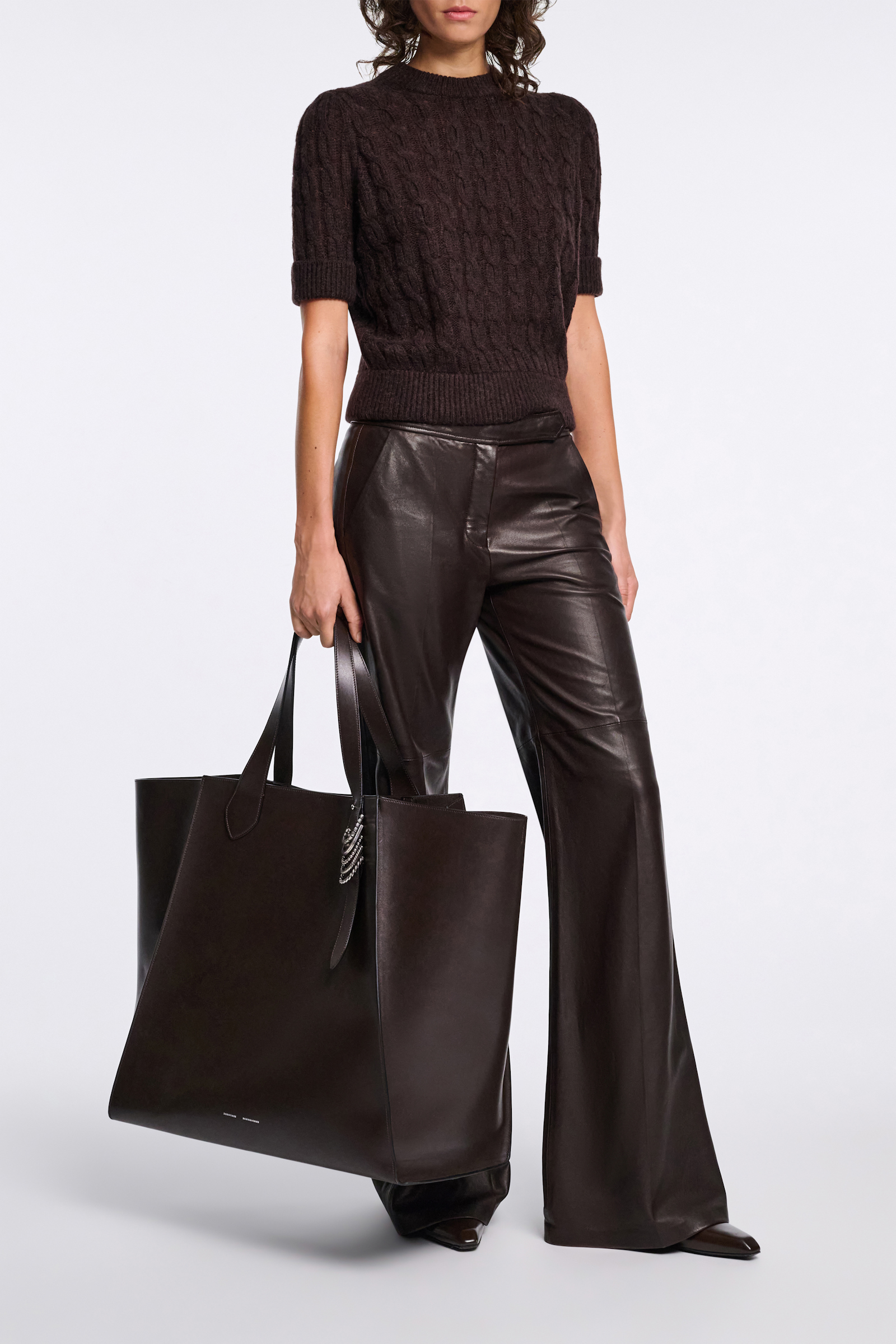 Dorothee Schumacher Cable knit short sleeve pullover black chocolate