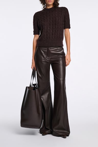 Dorothee Schumacher Rundhalspullover mit Zopfmuster und halbem Arm black chocolate