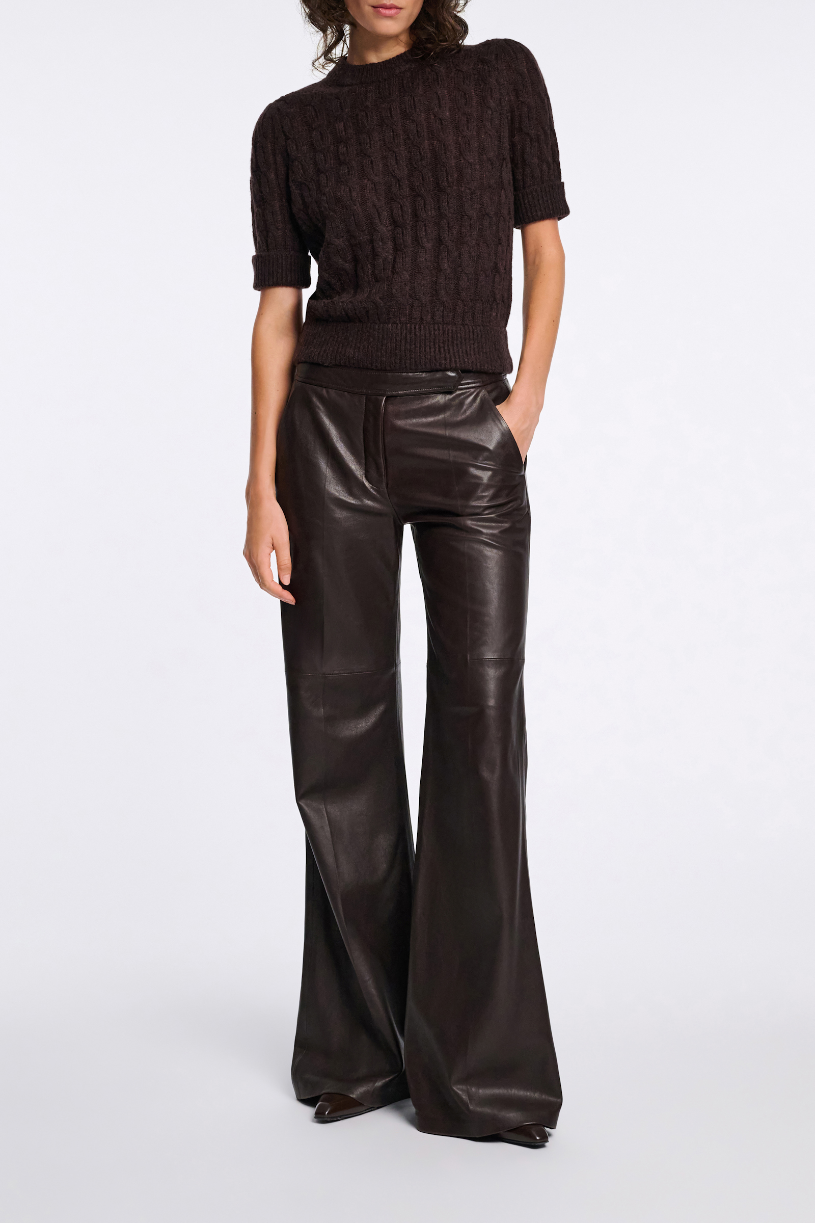 Dorothee Schumacher Cable knit short sleeve pullover black chocolate