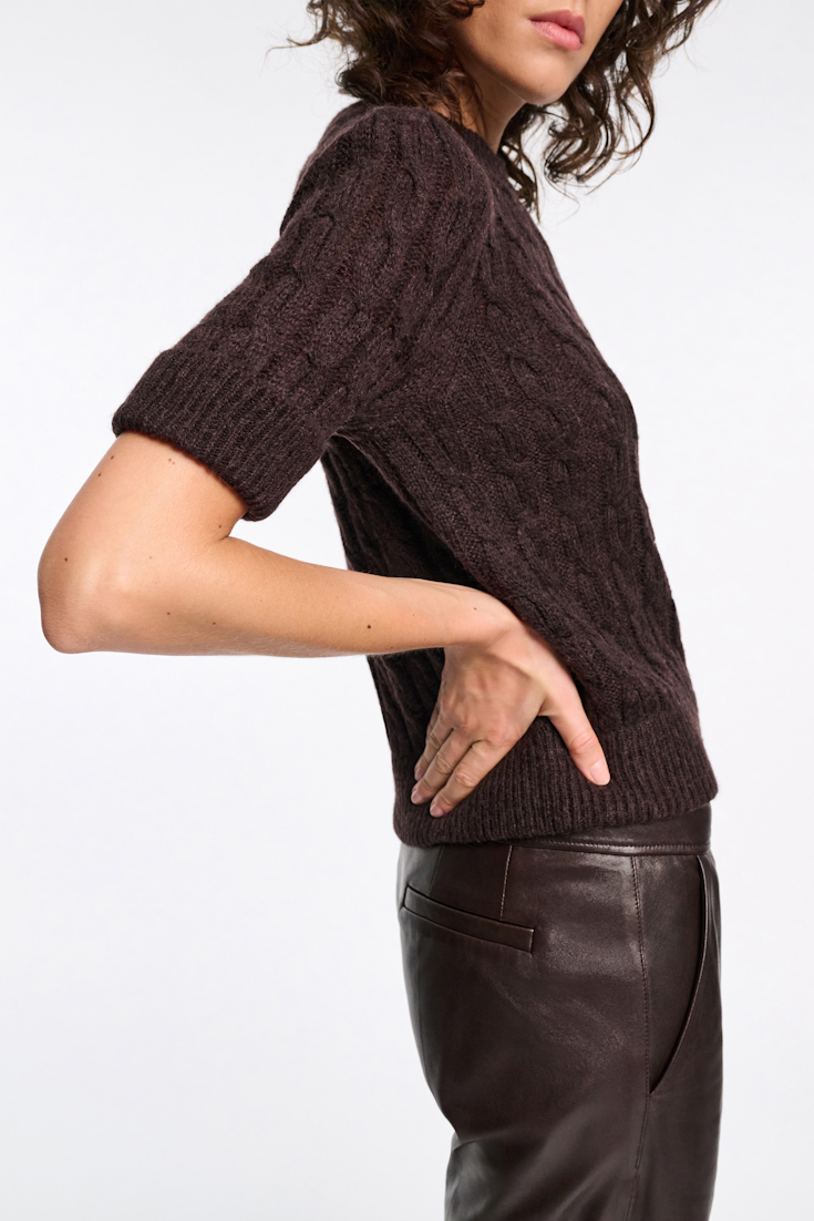 Dorothee Schumacher Cable knit short sleeve pullover black chocolate
