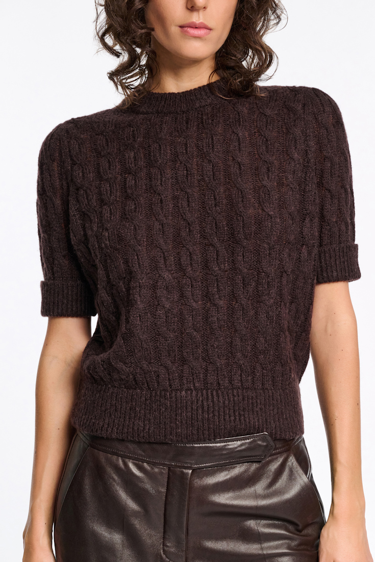 Dorothee Schumacher Cable knit short sleeve pullover black chocolate
