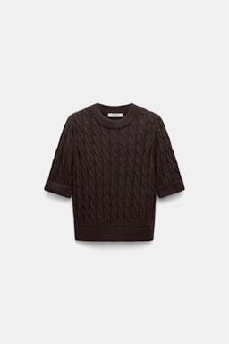 Dorothee Schumacher Cable knit short sleeve pullover black chocolate