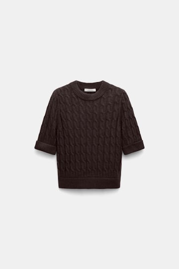 Dorothee Schumacher Rundhalspullover mit Zopfmuster und halbem Arm black chocolate