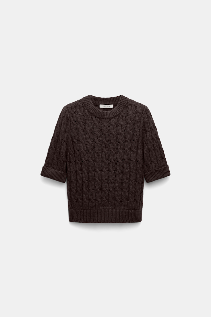 Dorothee Schumacher Cable knit short sleeve pullover black chocolate