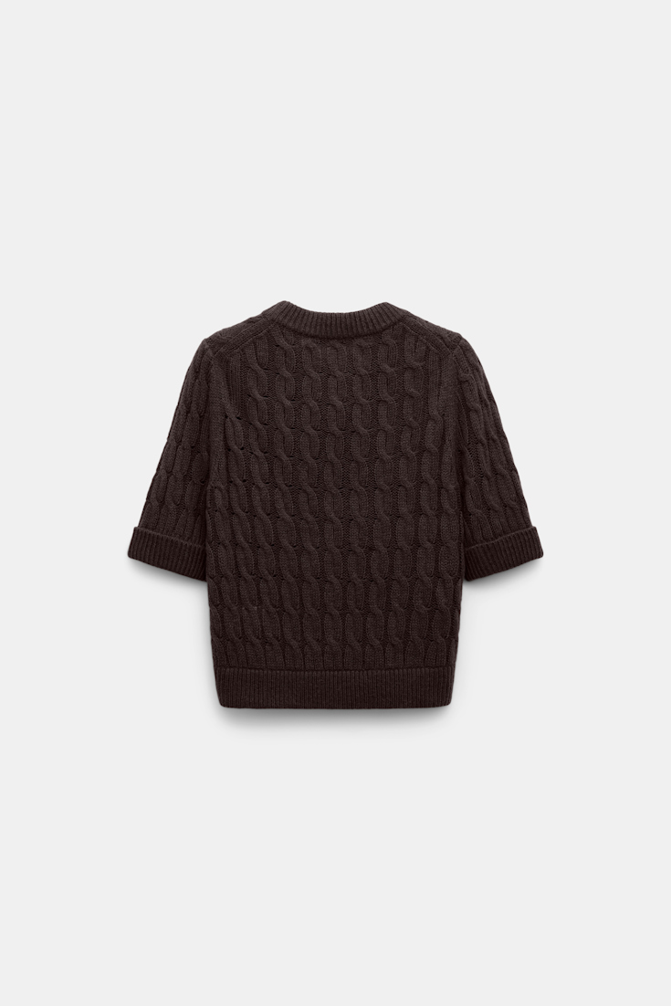 Dorothee Schumacher Cable knit short sleeve pullover black chocolate