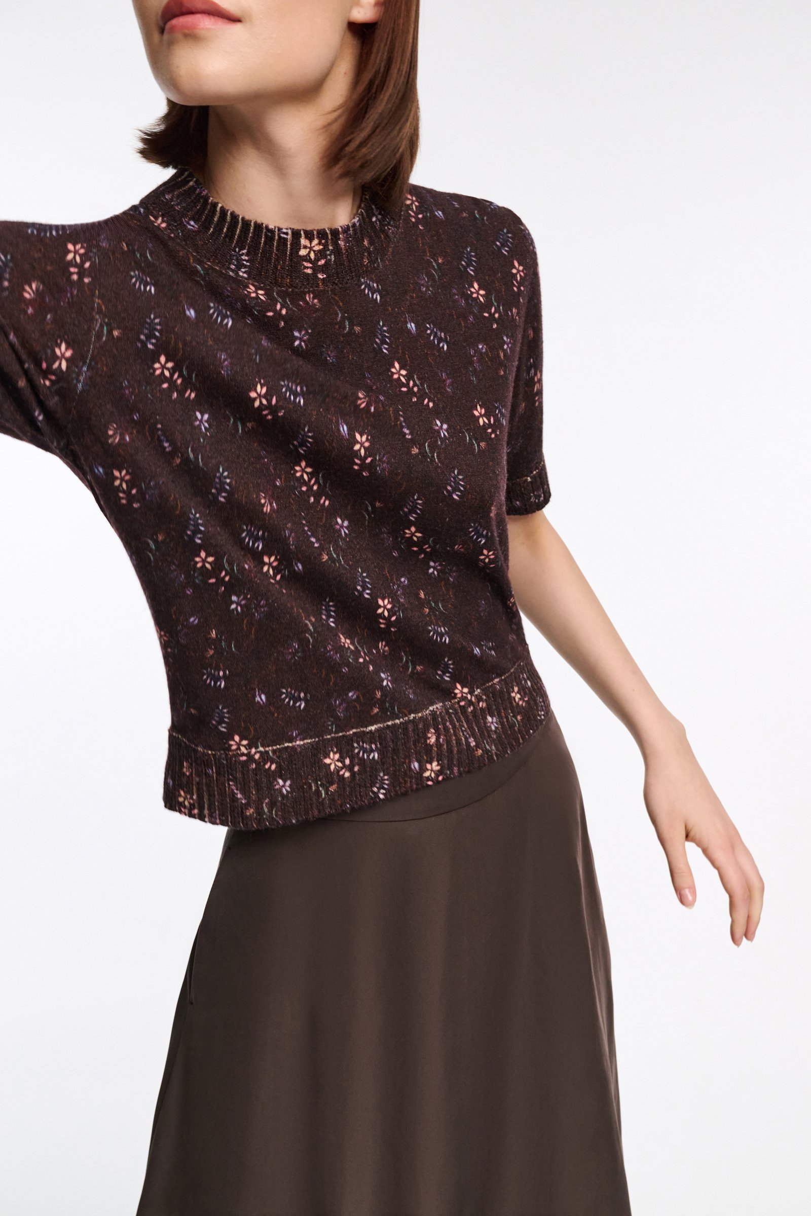 Dorothee Schumacher Rundhalspullover mit Flower-Print winter blossom dark brown