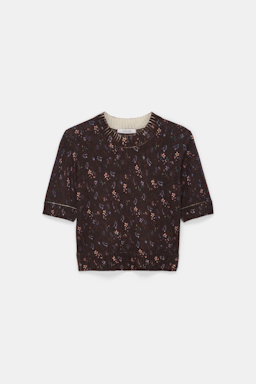 Dorothee Schumacher Wool-cashmere floral short sleeve pullover winter blossom dark brown