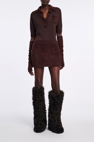 Dorothee Schumacher Virgin Merino-cashmere mini-skirt dark chocolate