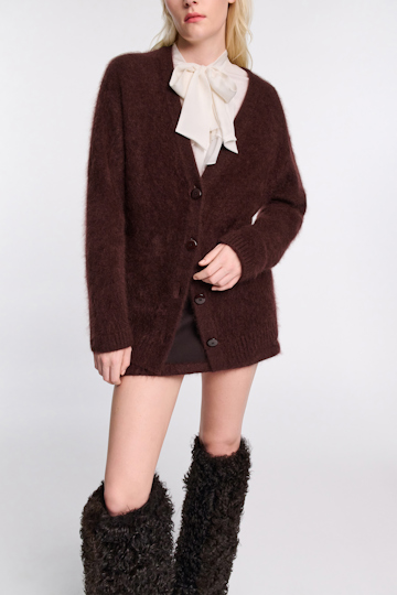 Dorothee Schumacher Fluffy Cardigan mit V-Ausschnitt dark chocolate