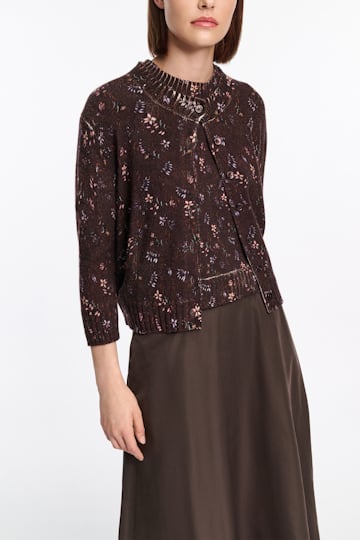 Dorothee Schumacher Cardigan mit Rundhalsausschnitt und Flower-Print winter blossom dark brown