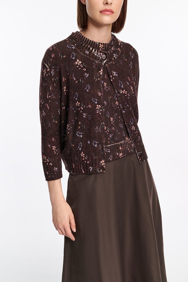 Dorothee Schumacher Cardigan mit Rundhalsausschnitt und Flower-Print winter blossom dark brown
