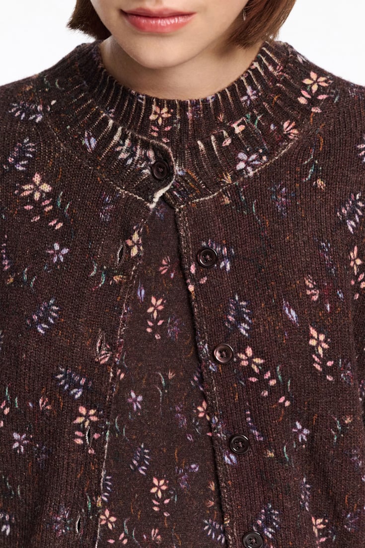 Dorothee Schumacher Cardigan mit Rundhalsausschnitt und Flower-Print winter blossom dark brown
