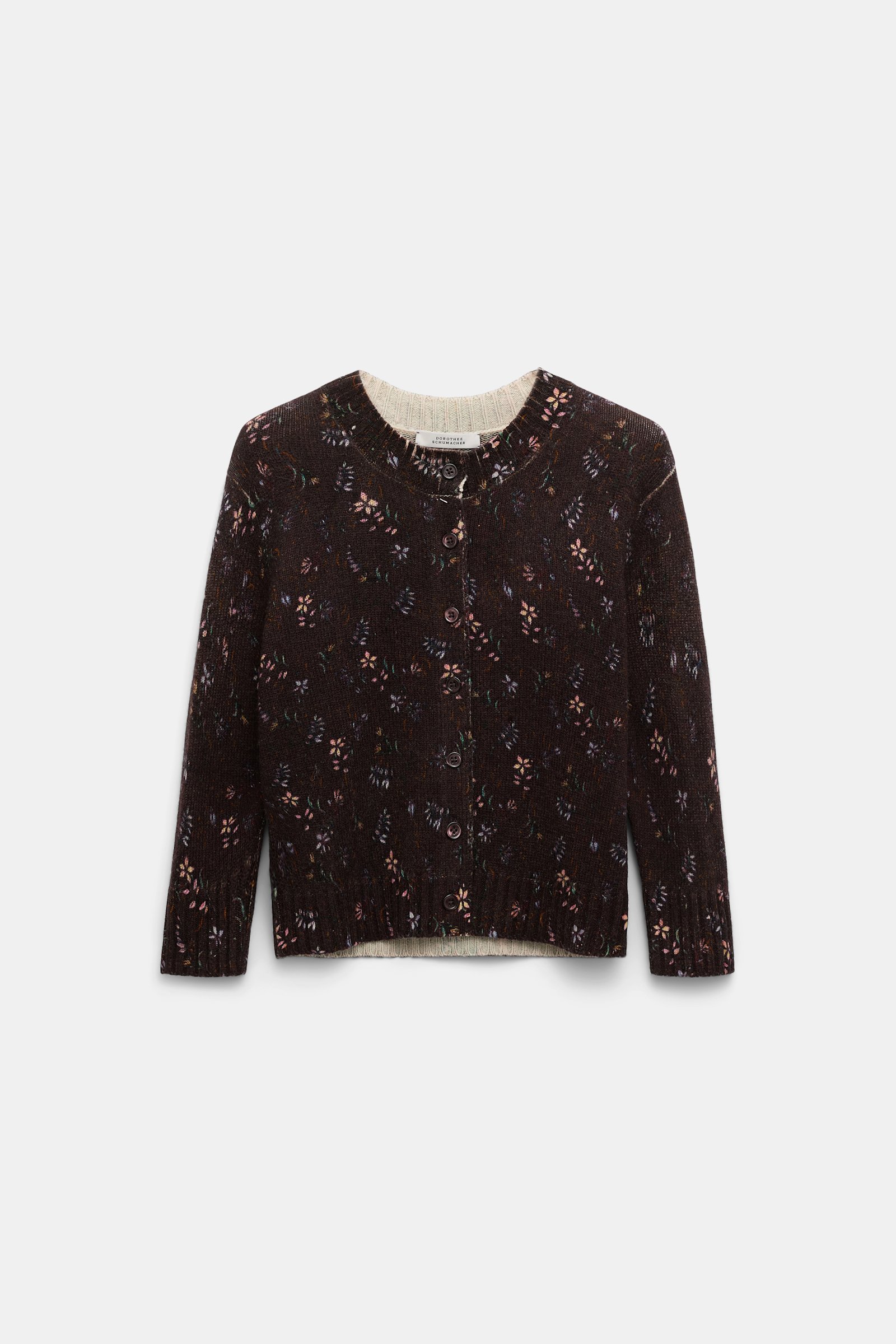 Dorothee Schumacher Cardigan mit Rundhalsausschnitt und Flower-Print winter blossom dark brown