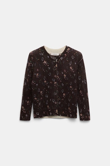 Dorothee Schumacher Cardigan mit Rundhalsausschnitt und Flower-Print winter blossom dark brown
