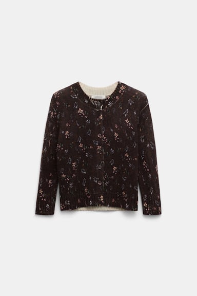Dorothee Schumacher Cardigan mit Rundhalsausschnitt und Flower-Print winter blossom dark brown