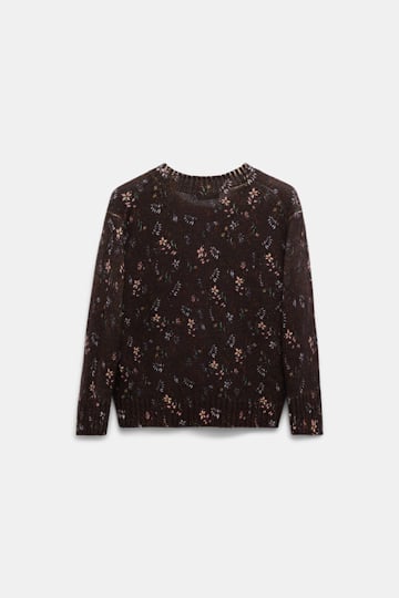 Dorothee Schumacher Cardigan mit Rundhalsausschnitt und Flower-Print winter blossom dark brown