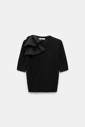 Dorothee Schumacher Virgin Merino pullover with satin bow pure black