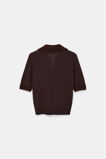 Dorothee Schumacher Virgin Merino open collar knit top dark chocolate