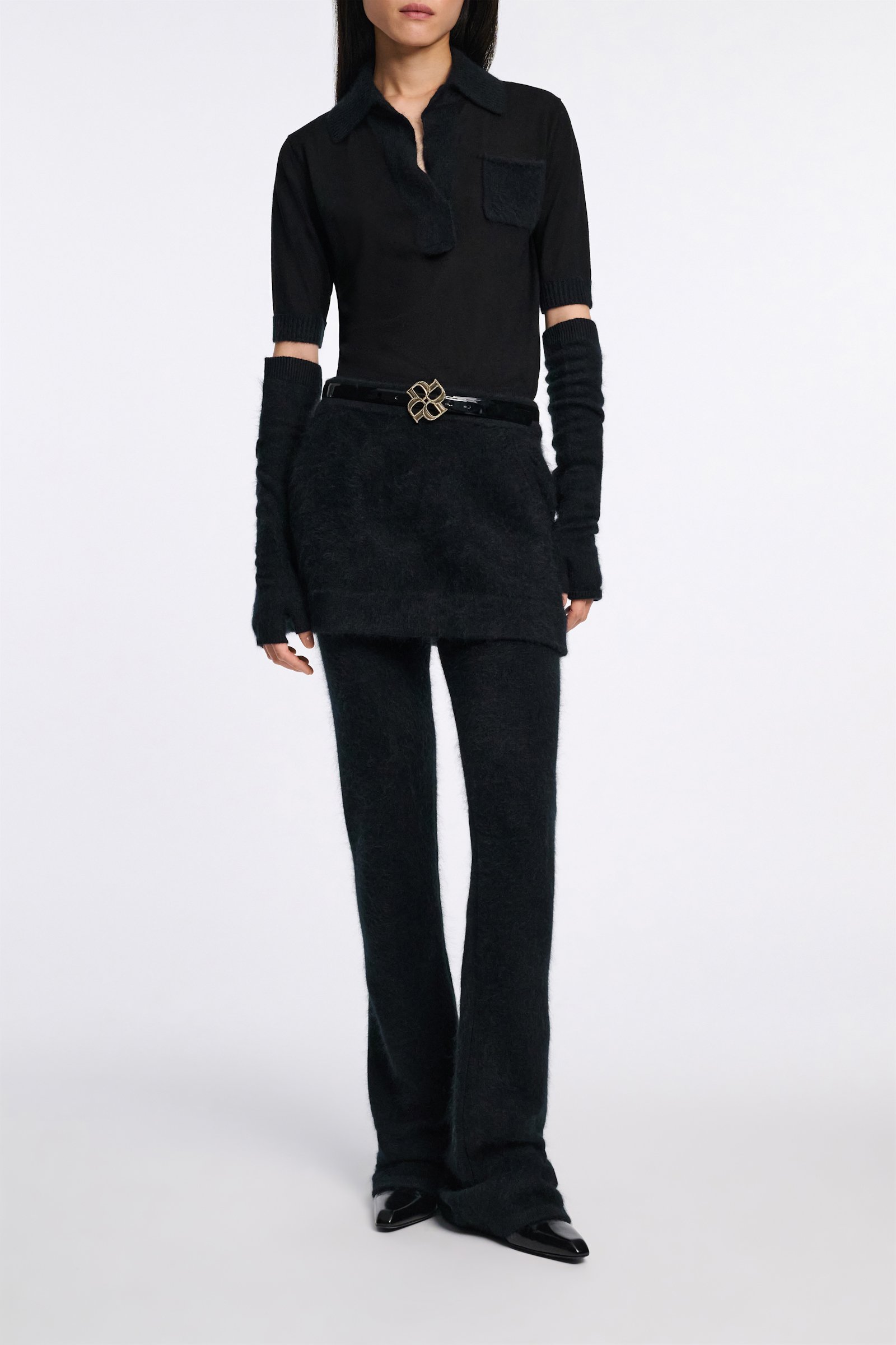 Dorothee Schumacher Virgin Merino open collar knit top pure black