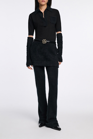Dorothee Schumacher Virgin Merino open collar knit top pure black