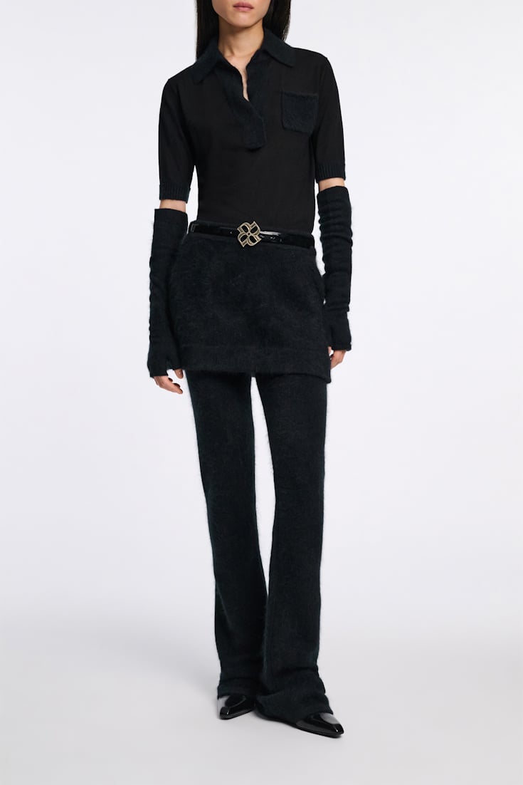 Dorothee Schumacher Virgin Merino open collar knit top pure black