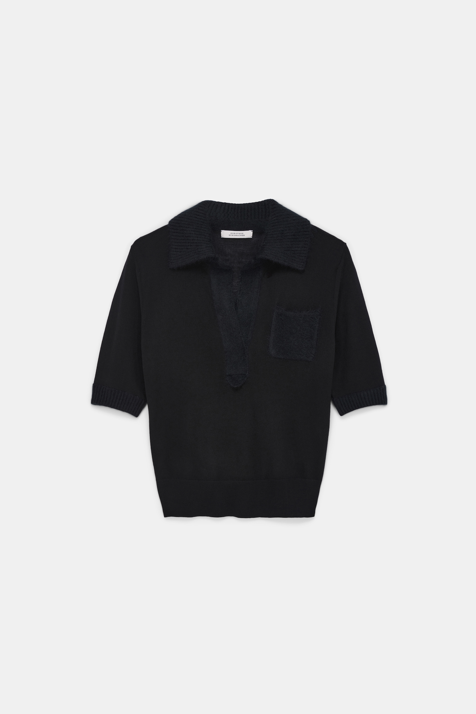 Dorothee Schumacher Virgin Merino open collar knit top pure black