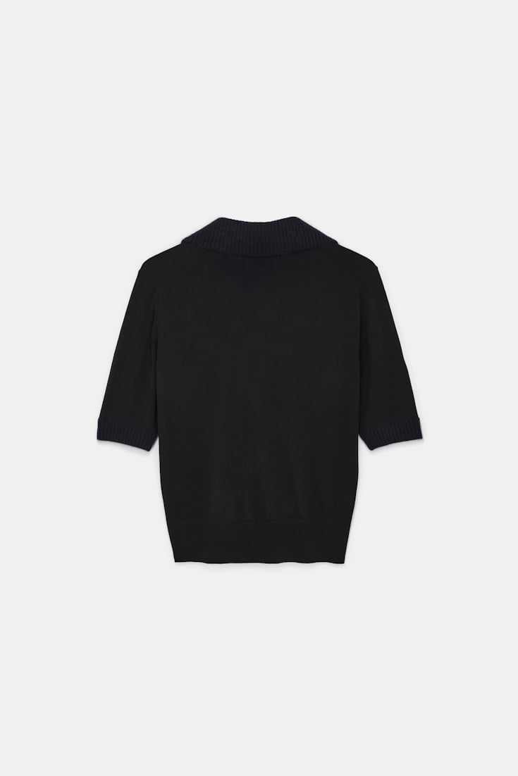 Dorothee Schumacher Virgin Merino open collar knit top pure black