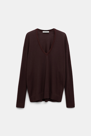 Dorothee Schumacher Virgin Merino deep V-neck pullover dark chocolate