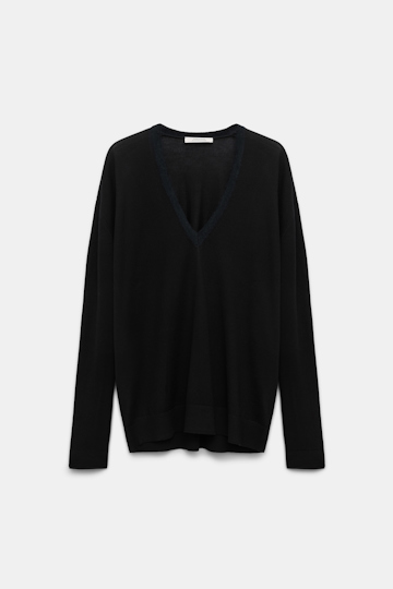 Dorothee Schumacher Virgin Merino deep V-neck pullover pure black