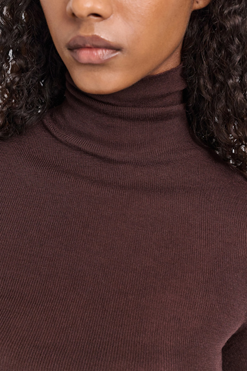 Dorothee Schumacher Seamless fine rib Merino turtleneck black chocolate