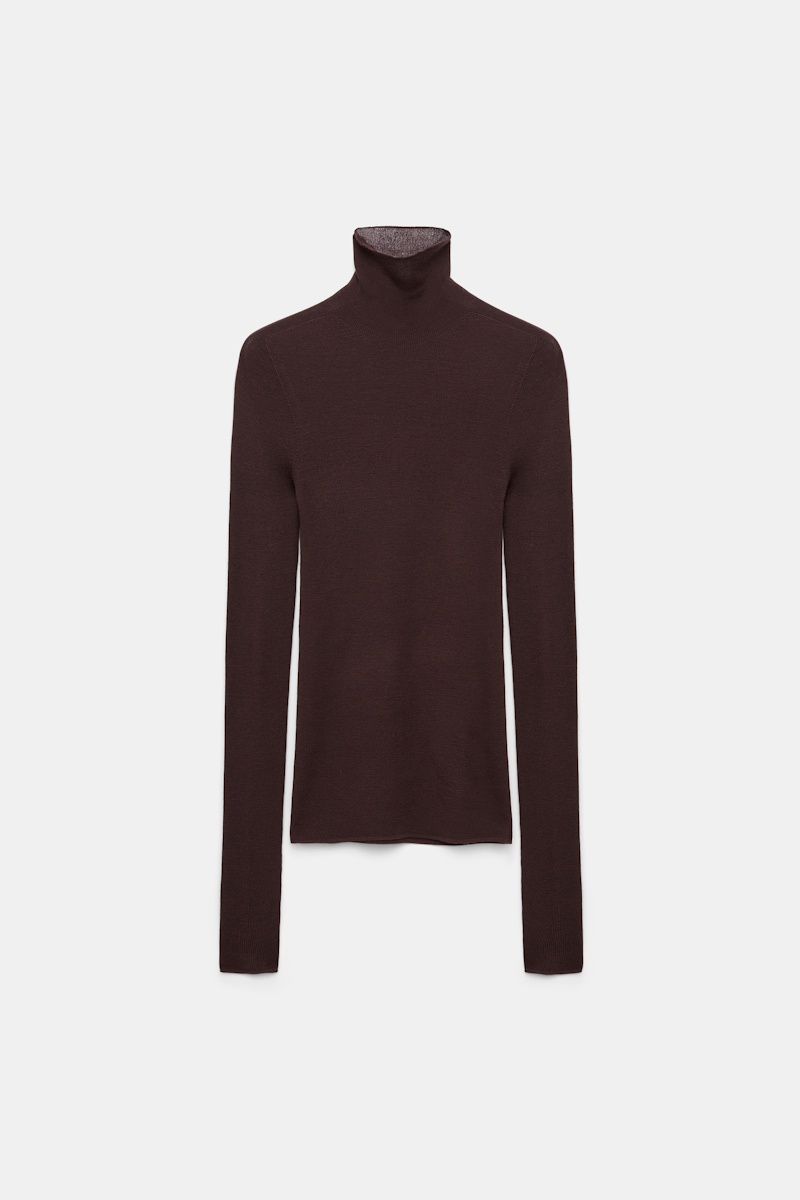 Dorothee Schumacher Seamless Fine Rib Merino Turtleneck In Brown