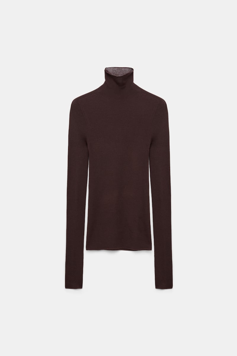 Dorothee Schumacher Seamless Fine Rib Merino Turtleneck In Brown