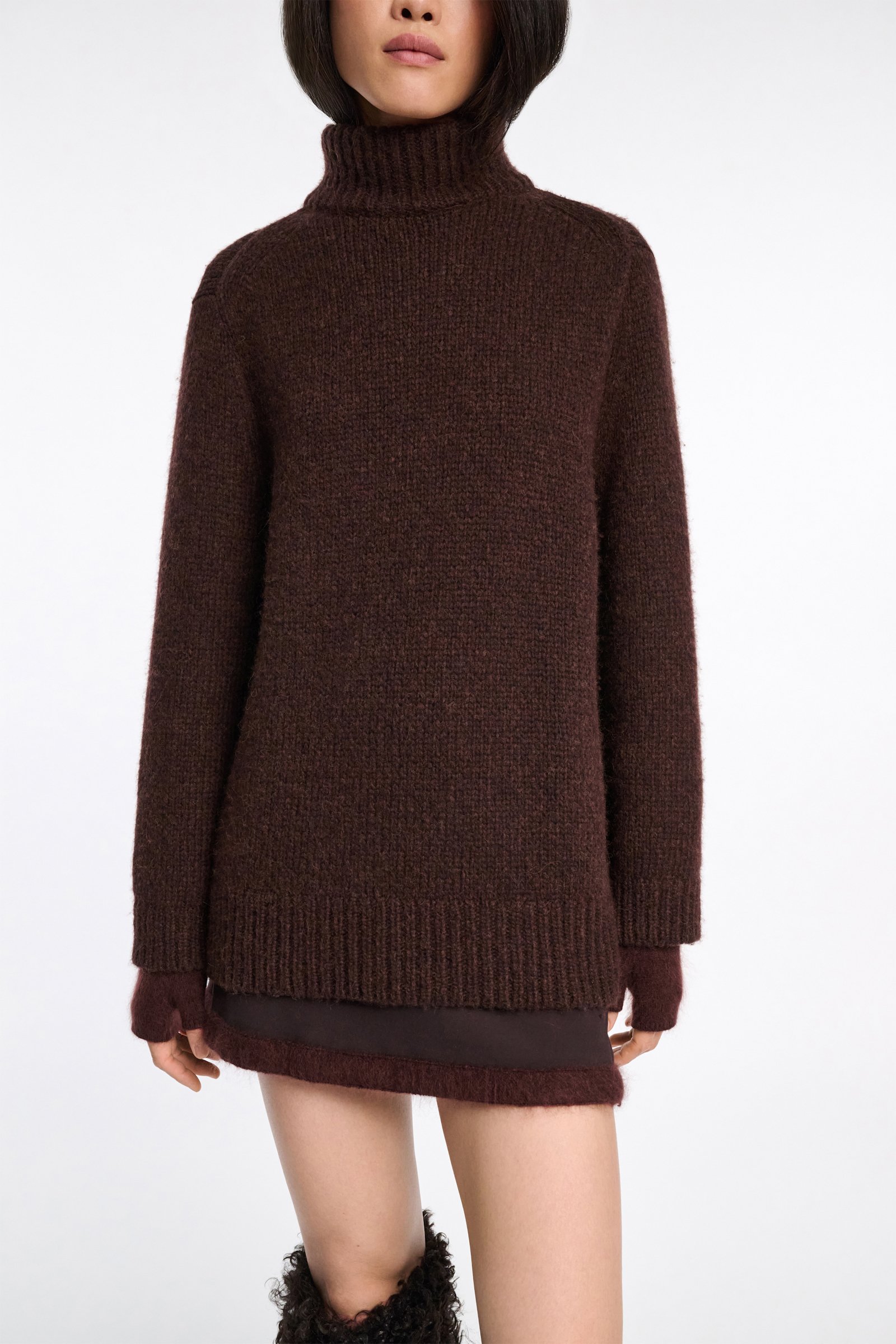 Dorothee Schumacher Rollkragenpullover aus Merino-Alpaka Garn dark chocolate