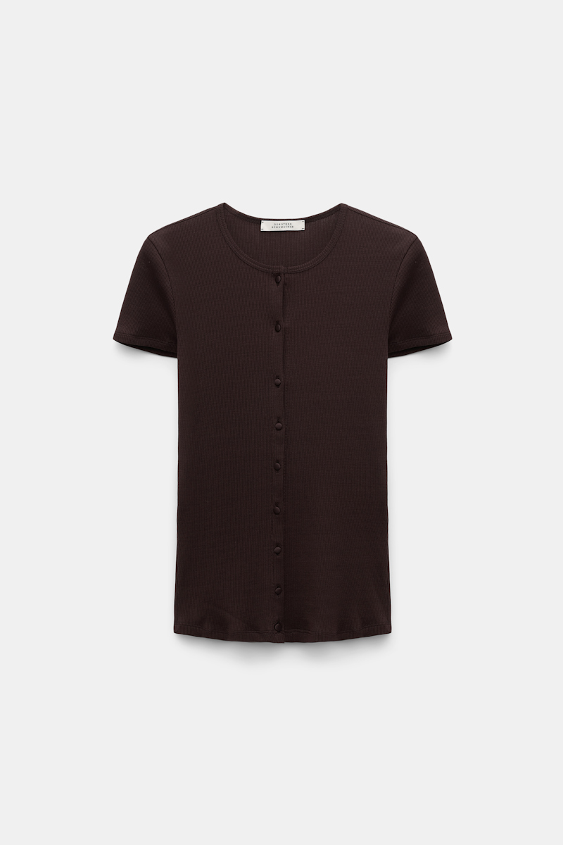 Dorothee Schumacher Button-down Top In Luxurious Rib Knit In Brown