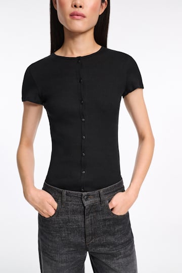 Dorothee Schumacher Button-down top in luxurious rib knit pure black