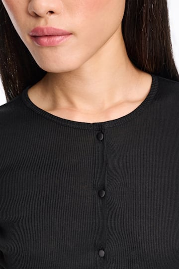 Dorothee Schumacher Button-down top in luxurious rib knit pure black