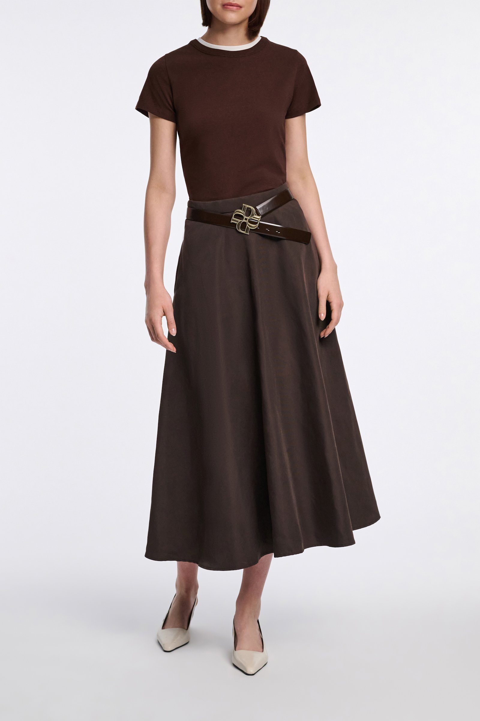 Dorothee Schumacher T-shirt with double layer neckline chocolate