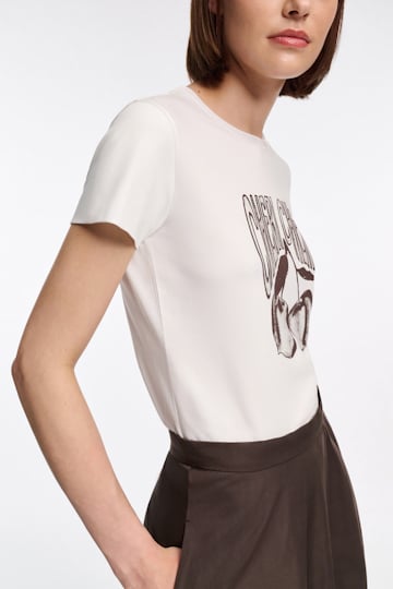 Dorothee Schumacher Rundhalsshirt mit "CHERI CHERI" Print camellia white